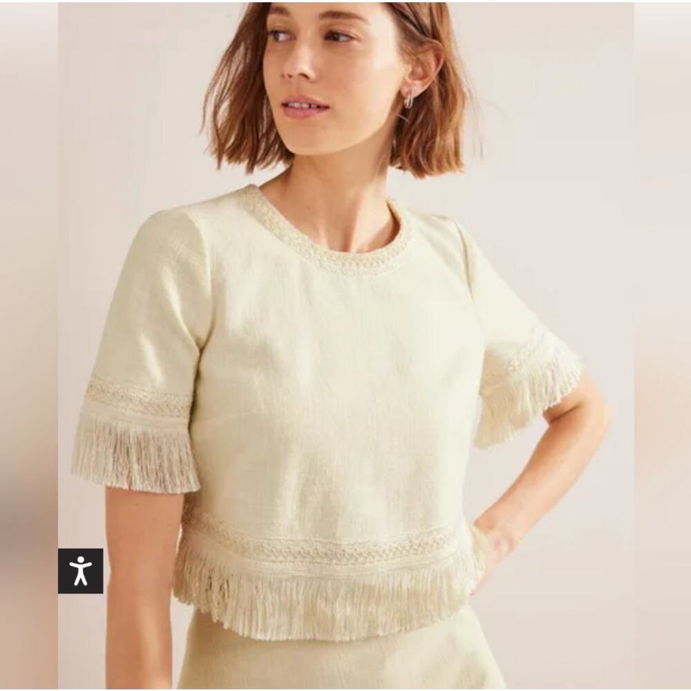 Boden NWOT Cream Fringe Detailed Top // Sz 20